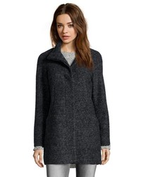 Anne Klein Black And Charcoal Boucle Wool Blend Button Front Coat