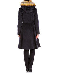 Eliza J Charcoal Faux Fur Trim Hooded Coat