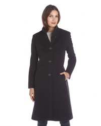 Cinzia Rocca Charcoal Wool And Cashmere Blend Stand Collar Button Front Coat