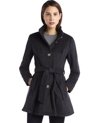 Betsey Johnson Charcoal Wool Blend Rose Button Belted Coat