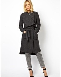 Asos Coat With Stepped Hem And Funnel Neck Black