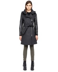 Mackage Dale F4 Long Charcoal Winter Wool Coat With Leather Sleeves