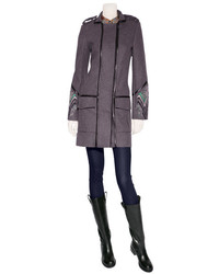Matthew Williamson Grey Multi Embroidered Leather Piped Military Coat