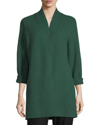 Eileen Fisher High Collar Open Front Boiled Wool Coat