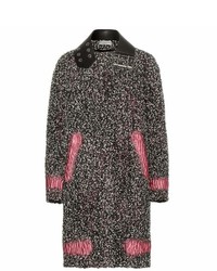 Balenciaga Leather Trimmed Wool Blend Boucl Coat