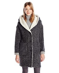 Lucky Brand Cocoon Tweed Coat With Faux Shearling And Oversized Hood