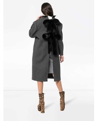 Shushu/Tong Mid Length Faux Fur Embellished Wool Coat