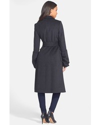 Vera Wang Pleat Cuff Double Breasted Wool Blend Coat