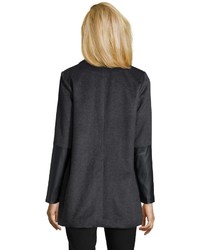 RD Style Charcoal And Black Wool Blend Faux Leather Accent Long Sleeve Coat