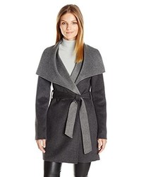 T Tahari Ella Two Tone Wool Wrap Coat With Oversized Collar