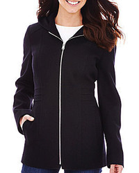 Avanti Zip Front Hooded Wool Blend Coat
