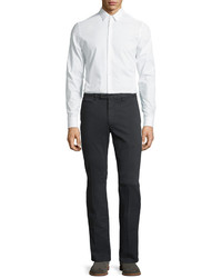 Salvatore Ferragamo Flat Front Stretch Cotton Trousers With Metal Gancio Gray