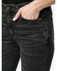 Saint Laurent Washed Black Mid Rise Skinny Jeans