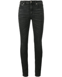 Saint Laurent Washed Black Mid Rise Skinny Jeans