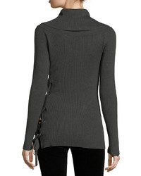 Neiman Marcus Cowl Neck Lace Up Sweater