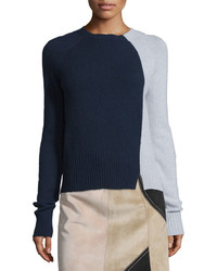 Derek Lam Bicolor Ribbed Raglan Sweater Dark Gray Melange