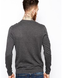 Asos Brand Crew Neck Sweater In Charcoal Cotton