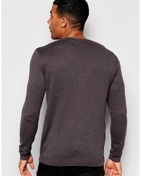 Asos Brand Crew Neck Sweater In Gray Nep Cotton