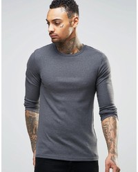 Asos Brand Rib Extreme Muscle Long Sleeve T Shirt In Charcoal