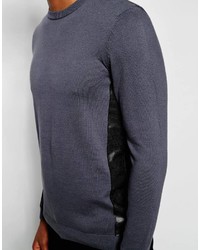 Asos Brand Sweater With Leather Look Side Panel