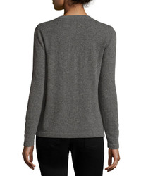 Neiman Marcus Cashmere Basic Pullover Sweater Gray