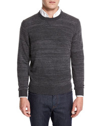 Neiman Marcus Cashmere Cotton Athletic Crewneck Sweater
