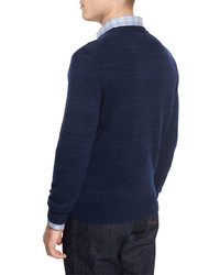 Neiman Marcus Cashmere Cotton Athletic Crewneck Sweater
