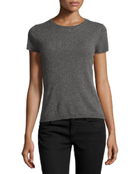 Neiman Marcus Cashmere Short Sleeve Pullover Top Gray