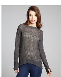 Rebecca Taylor Charcoal Wool Blend Perforated Long Sleeve Sweater