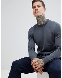 Fred Perry Crew Neck Merino Knitted Jumper In Grey