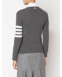 Thom Browne Crewneck Pullover With White 4 Bar Stripe In Grey Cashmere