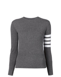 Thom Browne Crewneck Pullover With White 4 Bar Stripe In Grey Cashmere