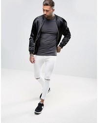 Asos Extreme Muscle Long Sleeve T Shirt With Crew Neck In Charcoal Marl