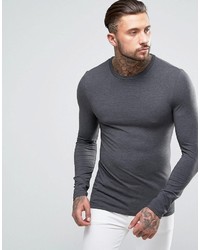 Asos Extreme Muscle Long Sleeve T Shirt With Crew Neck In Charcoal Marl