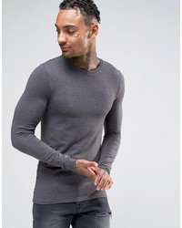 Asos Extreme Muscle Long Sleeve T Shirt With Crew Neck In Charcoal
