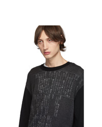 Yohji Yamamoto Grey And Black Dictionary Crewneck Sweater