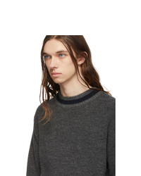Comme des Garcons Homme Grey And Navy Wool Crewneck Sweater