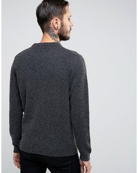 Asos Lambswool Rich Crew Neck Sweater In Charcoal