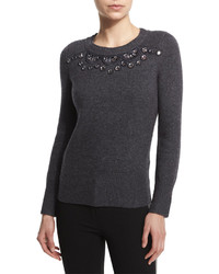 Burberry London Long Sleeve Embellished Sweater Charcoal