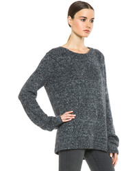BLK DNM Loose Fit Nylon Blend Round Neck Sweater In Charcoal Grey