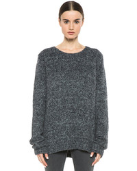 BLK DNM Loose Fit Nylon Blend Round Neck Sweater In Charcoal Grey