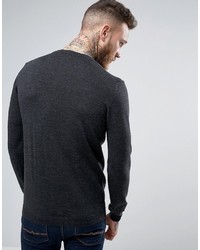 Asos Merino Wool Crew Neck Sweater In Charcoal