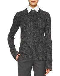 Michl Kors Collection Merinocashmere Ribbed Crewneck Sweater Charcoal Melange