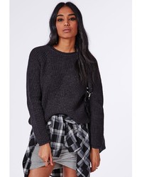 Missguided Stitch Detail Knitted Sweater Dark Grey