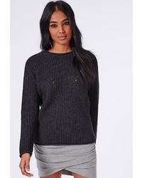 Missguided Stitch Detail Knitted Sweater Dark Grey