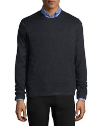Neiman Marcus Superfine Cashmere Crewneck Sweater Charcoal