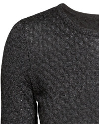 H&M Textured Knit Sweater Dark Gray Melange Ladies
