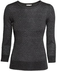 H&M Textured Knit Sweater Dark Gray Melange Ladies