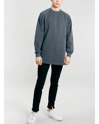 Topman Charcoal Zip Hem Long Line Oversized Sweatshirt