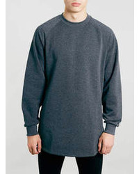 Topman Charcoal Zip Hem Long Line Oversized Sweatshirt